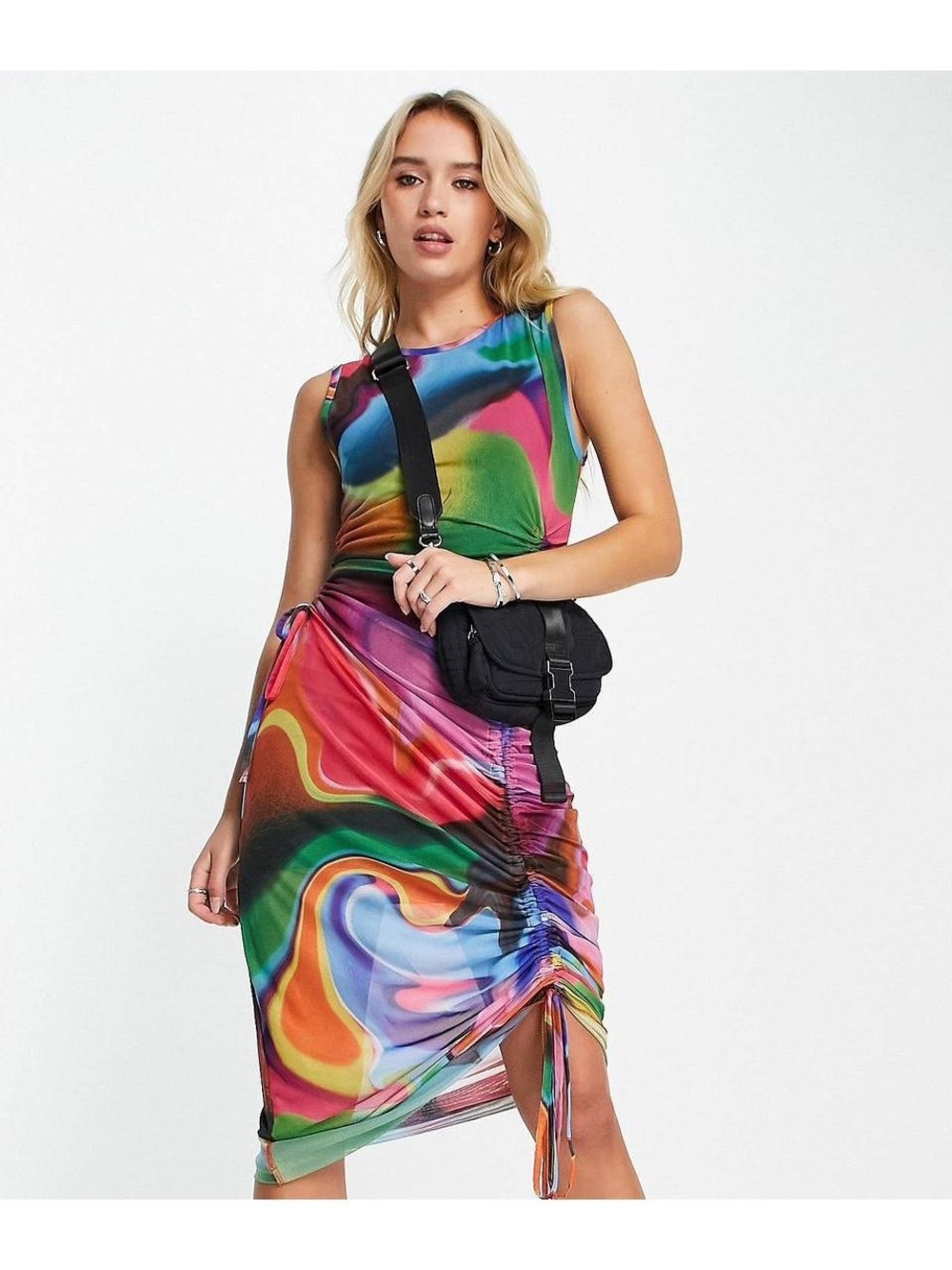 Multicolor Abstract Swirl Bodycon Dress | XS
